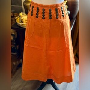 Tory Burch A Line Midi Skirt Orange w/ Bronze Studs Studded Spring/Summer. 6.